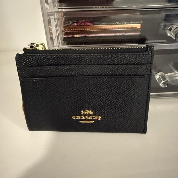 Coach Black Leather Card Holder with Gold Accents - Picture 1 of 3